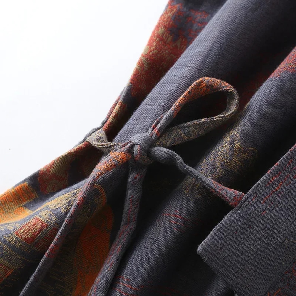 Mens Jacquard Printed Robes For Spring Oversized Cotton Pajamas Medium Length Roomwear Bathrobe 2