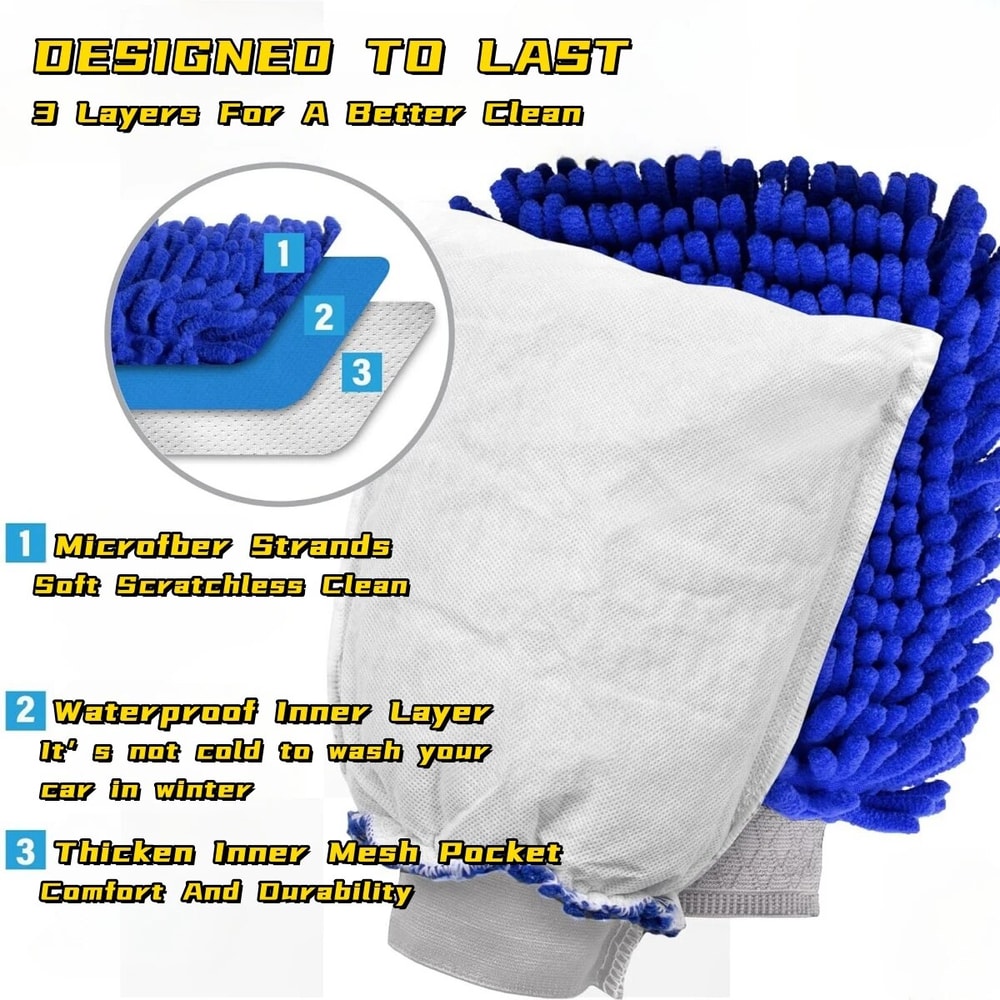 Double Sided Chenille Microfiber Car Wash Mitt Ultra Absorbent Wash Car Sponge Scratch Free Auto Gl 2