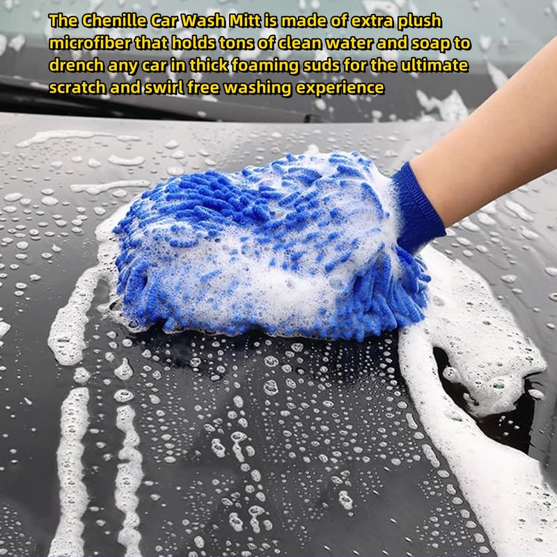 Double Sided Chenille Microfiber Car Wash Mitt Ultra Absorbent Wash Car Sponge Scratch Free Auto Gl 4