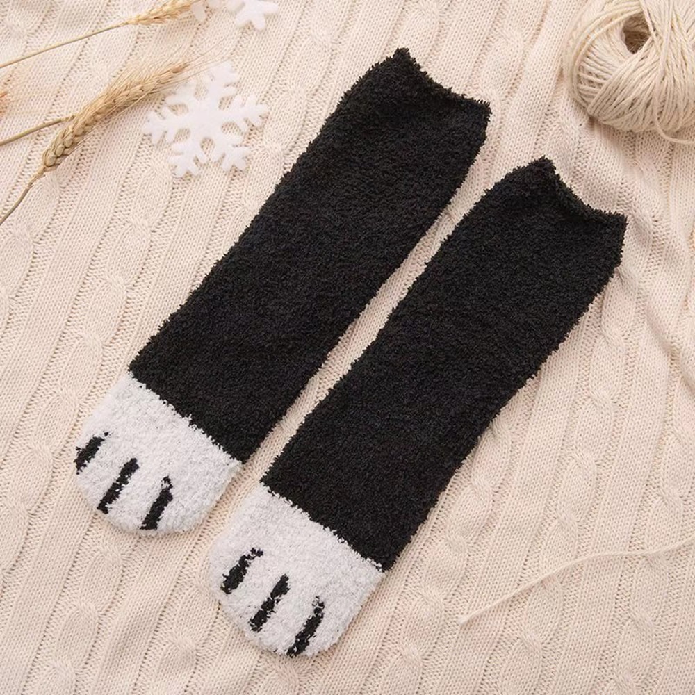Women Winter Warm Fluffy Socks Thick Coral Fleece Home Socks Cute Animal Claw Cat Paw Footprint Fuz 6