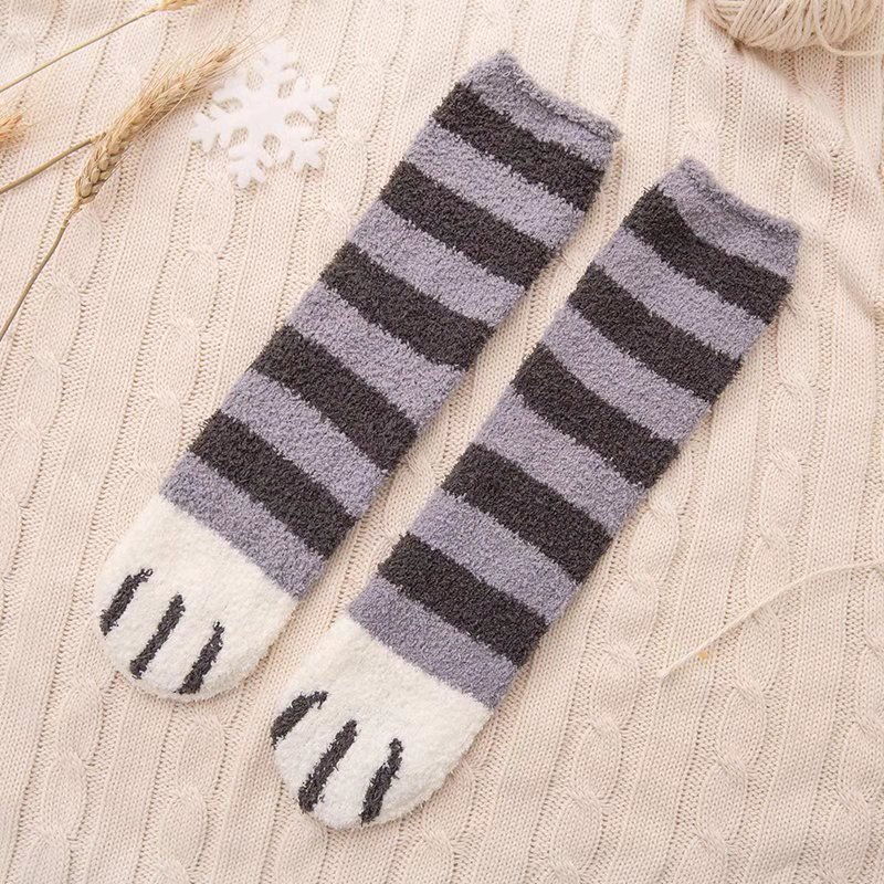 Women Winter Warm Fluffy Socks Thick Coral Fleece Home Socks Cute Animal Claw Cat Paw Footprint Fuz 9