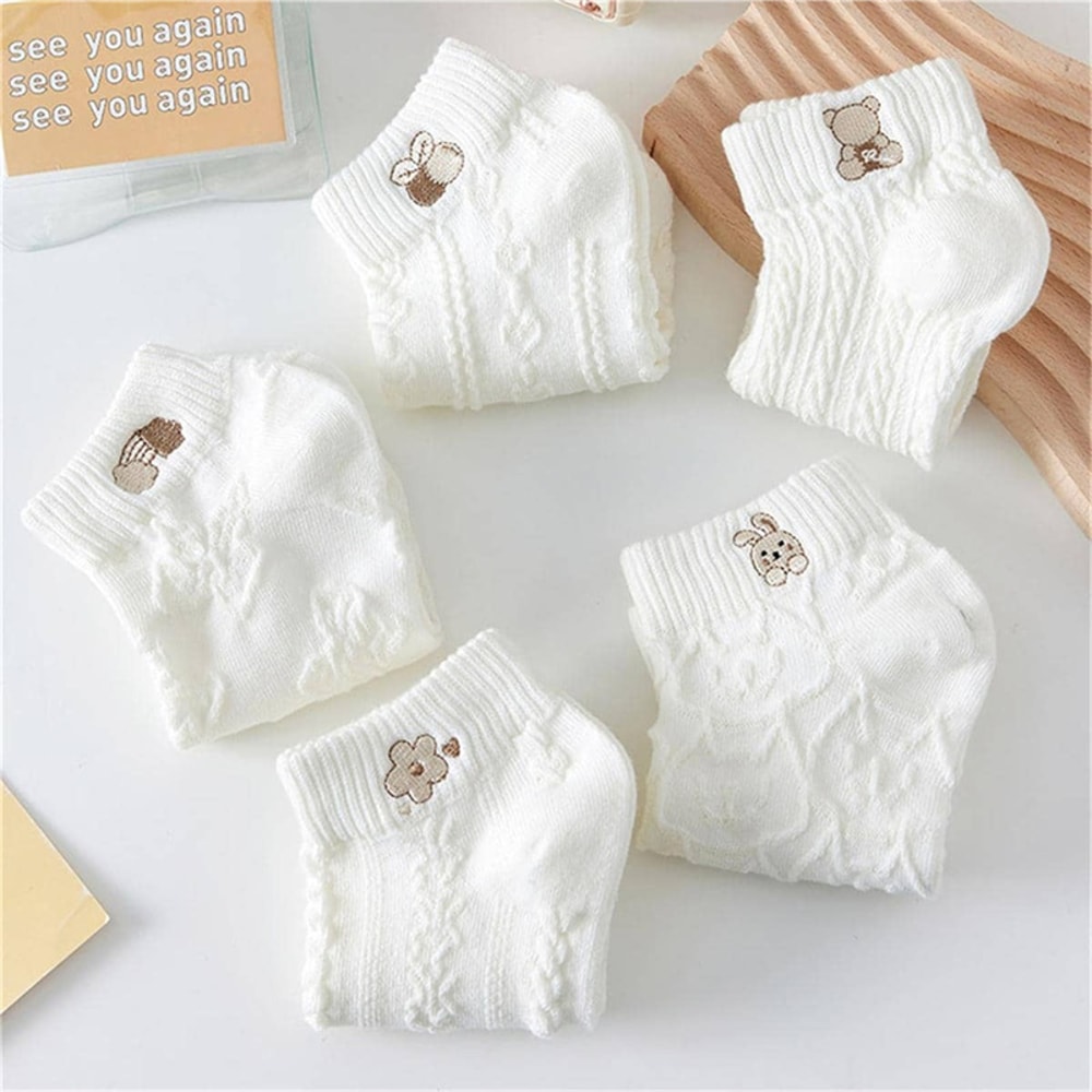 Cute Bear Rabbit Rainbow Print Women Socks Spring Summer, Casual Short Ankle Socks