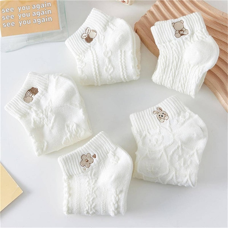 Cute Bear Rabbit Rainbow Print Women Socks Spring Summer, Casual Short Ankle Socks