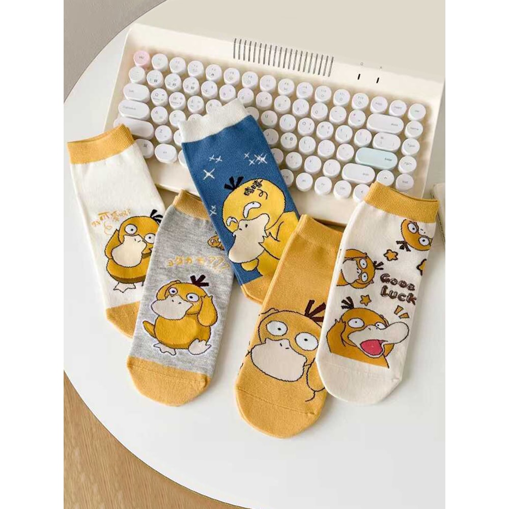 Versatile Sweet And Cute Psyduck Casual Socks Fashion Cartoon Anime Design Outdoor Short Socks For 0