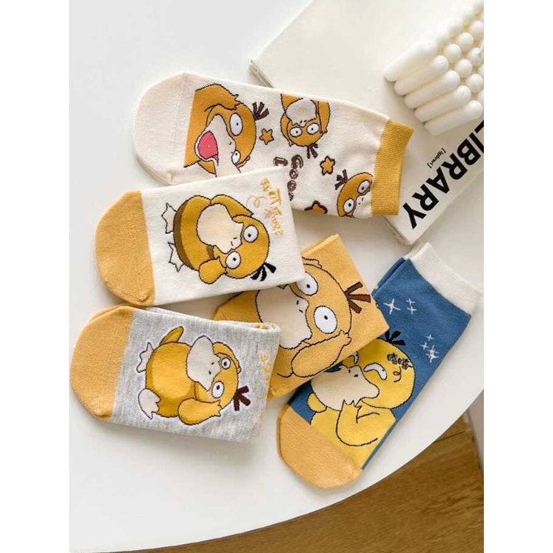 Versatile Sweet And Cute Psyduck Casual Socks Fashion Cartoon Anime Design Outdoor Short Socks For 2