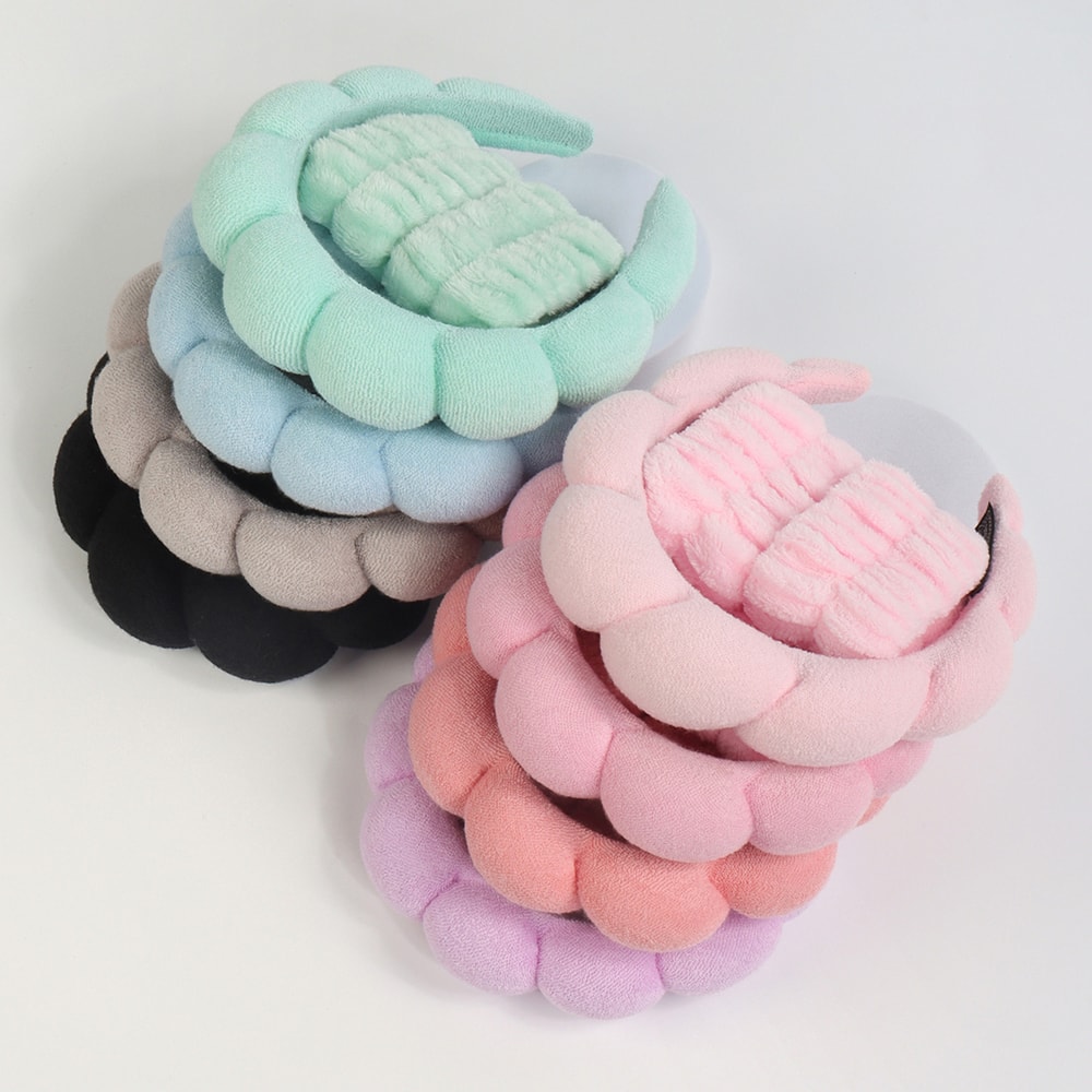 Puffy Headband For Washing Face Makeup Fashion Microfiber Scrunchies Spa Bubble Headband For Shower 2