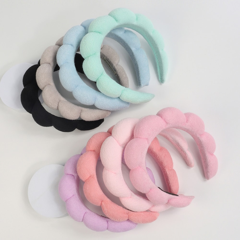 Puffy Headband For Washing Face Makeup Fashion Microfiber Scrunchies Spa Bubble Headband For Shower 4