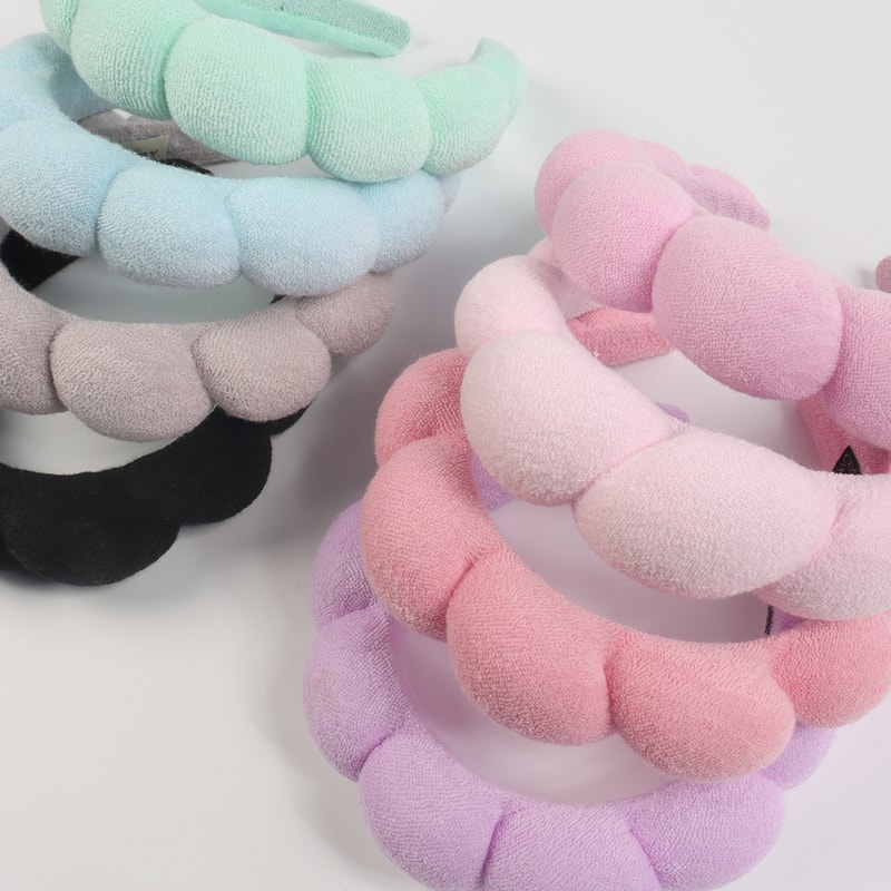 Puffy Headband For Washing Face Makeup Fashion Microfiber Scrunchies Spa Bubble Headband For Shower 5