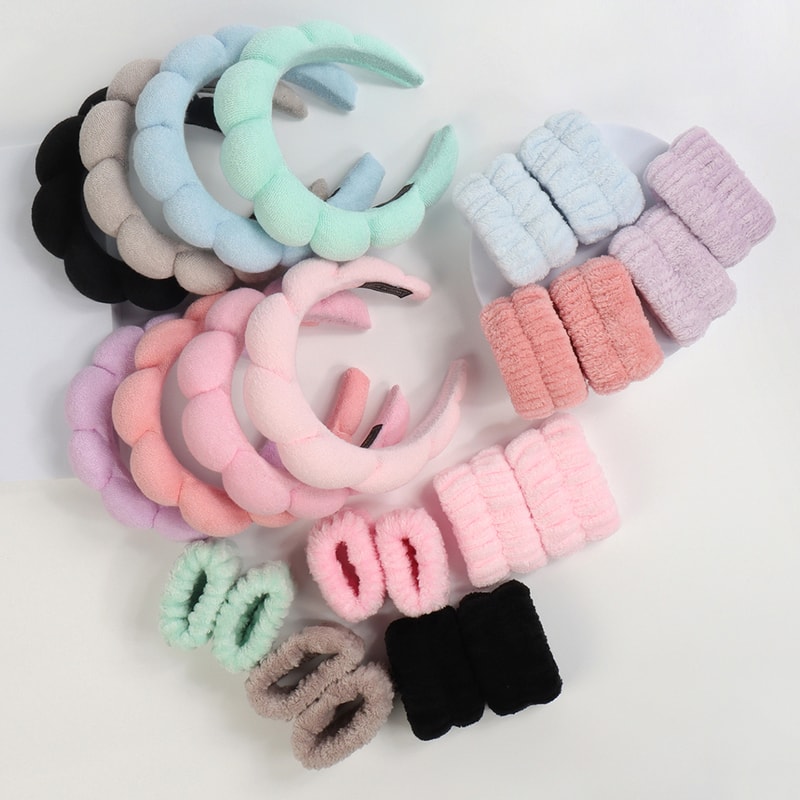 Puffy Headband For Washing Face Makeup Fashion Microfiber Scrunchies Spa Bubble Headband For Shower 0