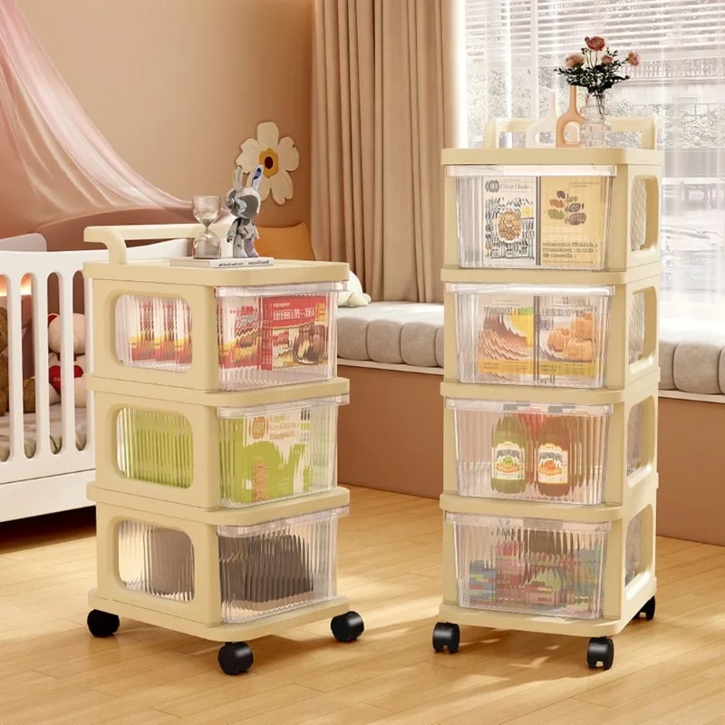 Acrylic Cream Wind Cart MultiTier Snack Trolley Storage Movable Utility Cart Toy Organizer Transpar 0