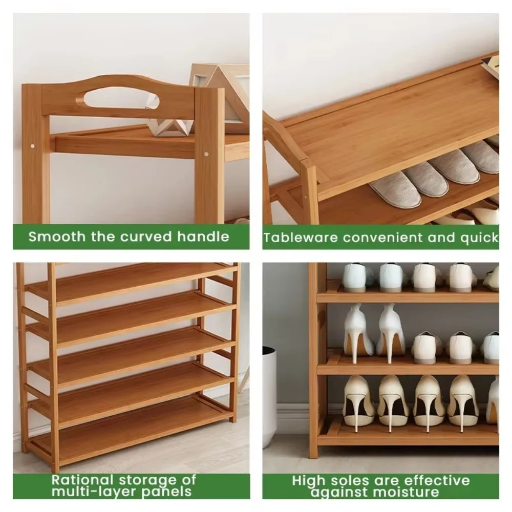 Multifunctional Bamboo Shoe Rack Large Capacity Storage Rack Modern Dustproof Shoe Cabinet Entrance 4