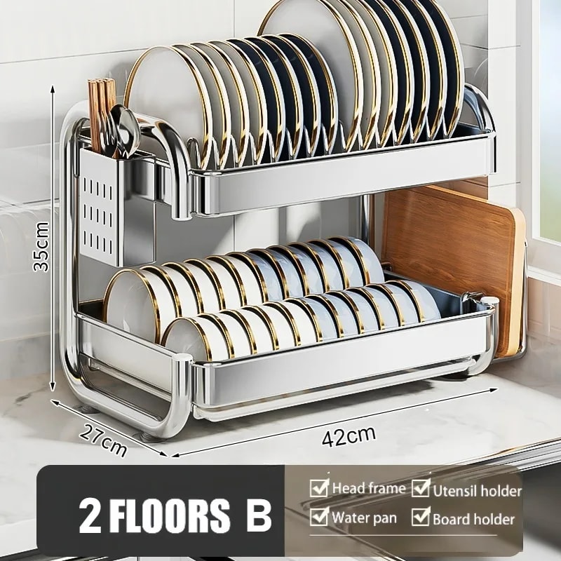 Large Capacity Bowl Drain Rack Breathable Stainless Steel Dish Rack MultiFunctional Kitchenware Acc