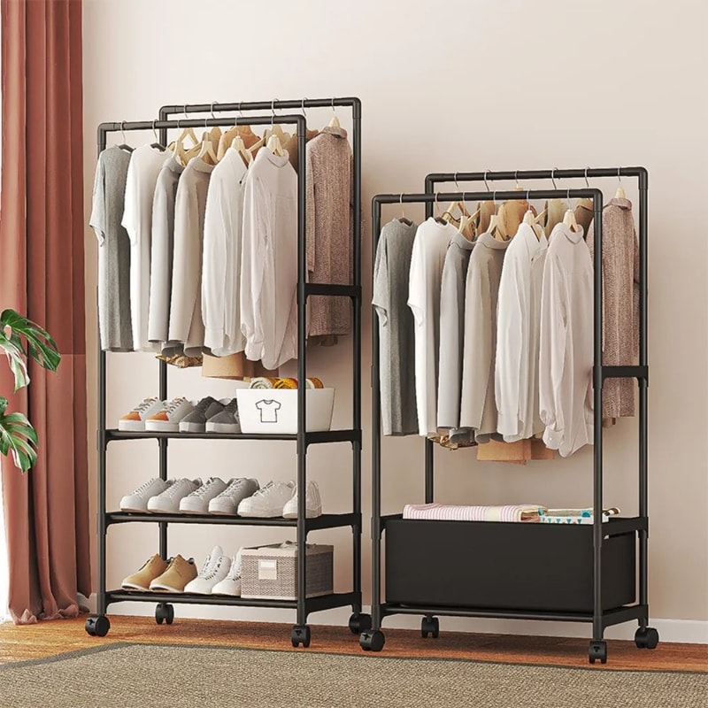 Multifunctional Coat Rack Double Pole With Shelf For Entryway Durable Sturdy Design Storage Shelves