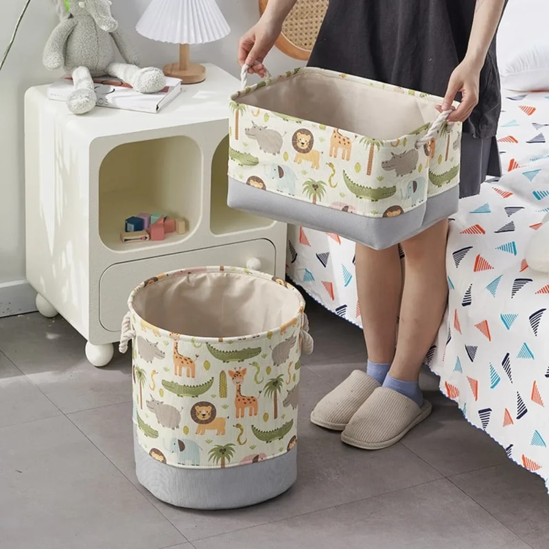 Toys Storage Baskets Collapsible Convenient Storage Basket Cartoon Print Thickened Fabric Drawstrin 4