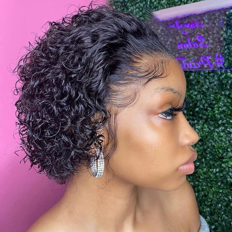 Pixie Cut Colored Lace Wig Spring Curl Short Bob Wig For Women Natural Black Human Hair Affordable 2