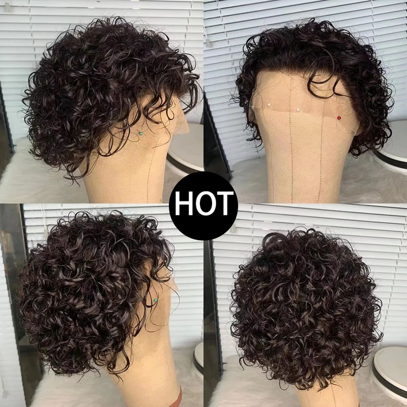 Pixie Cut Colored Lace Wig Spring Curl Short Bob Wig For Women Natural Black Human Hair Affordable 4