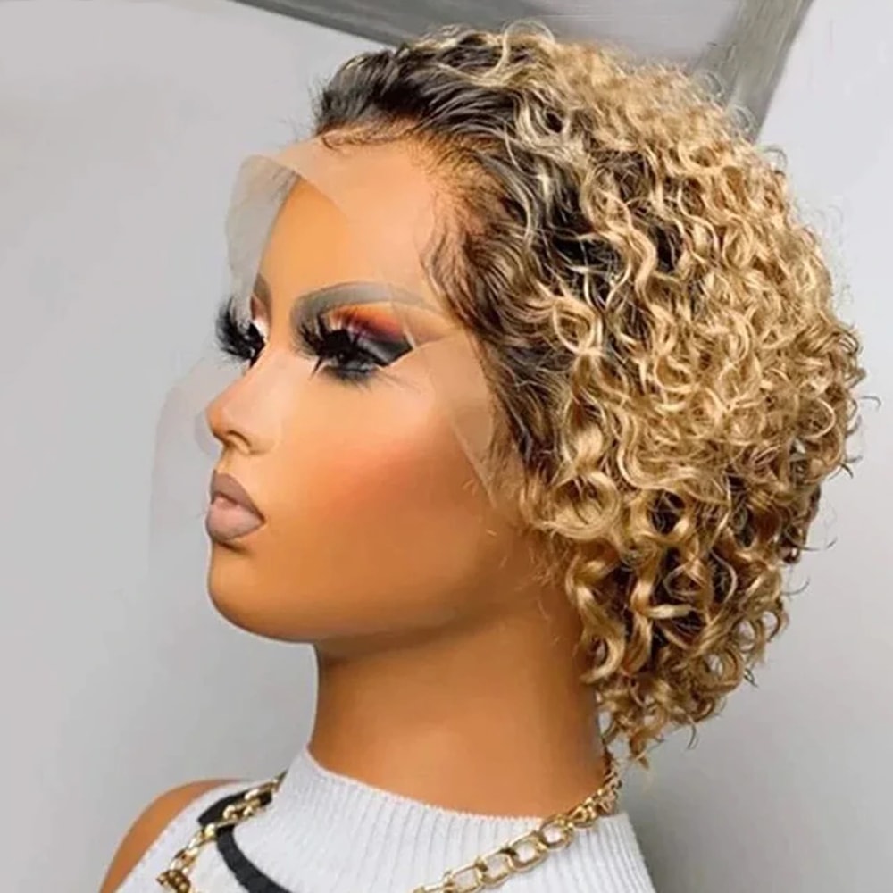 Pixie Cut Colored Lace Wig Spring Curl Short Bob Wig For Women Natural Black Human Hair Affordable 8