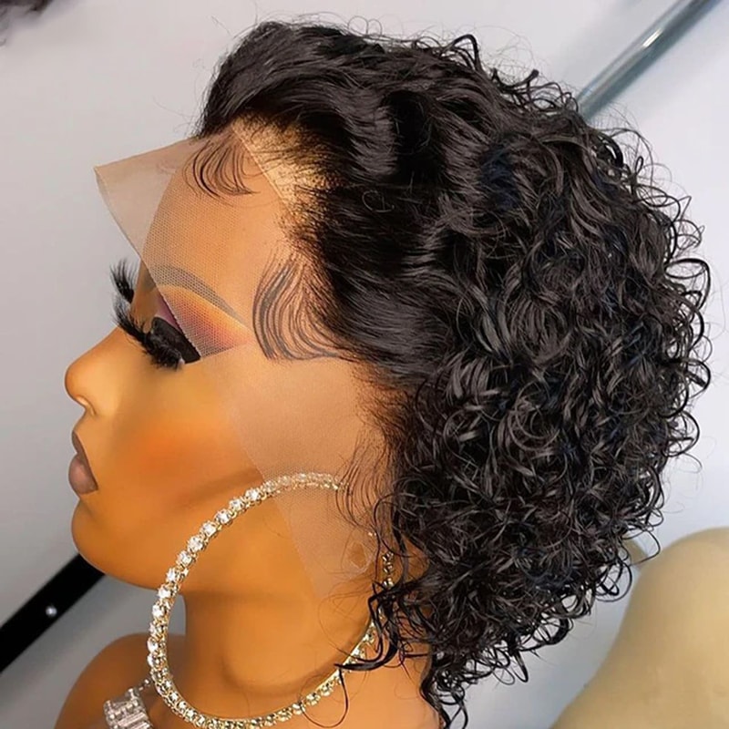 Pixie Cut Colored Lace Wig Spring Curl Short Bob Wig For Women Natural Black Human Hair Affordable 9