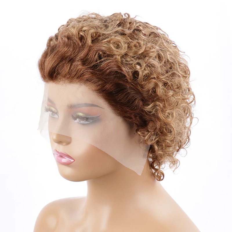 Pixie Cut Colored Lace Wig Spring Curl Short Bob Wig For Women Natural Black Human Hair Affordable 10