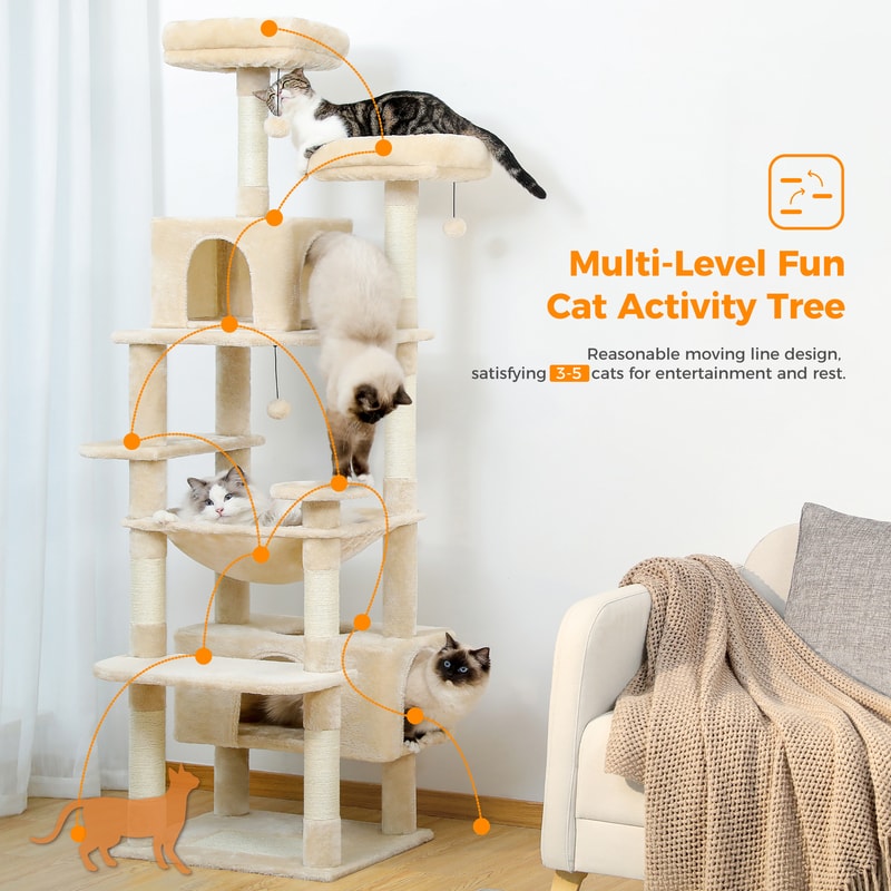 Indoor Cats Large Cat Tree And Tower Sisal Scratching Posts Spacious Hammock Padded Perches Condos 2