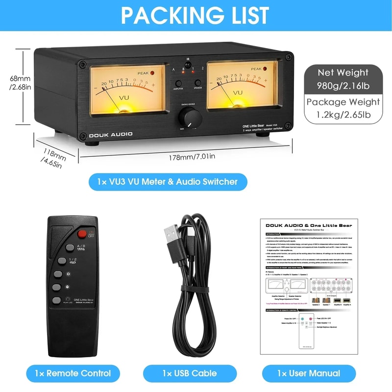 Nobsound Dual Analog VU Meter DB Panel Display Speaker Audio Switcher Box Selecto Amplifier Music S 5