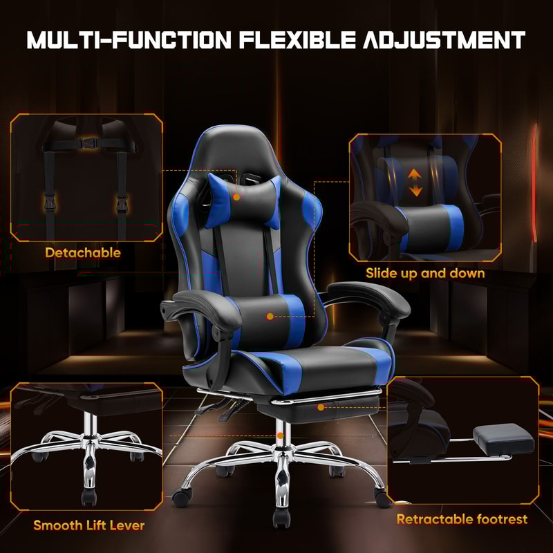 Adjustable JHK Ergonomic Racing Gaming Chair Swivel PU Leather Headrest Lumbar Support For Office 2