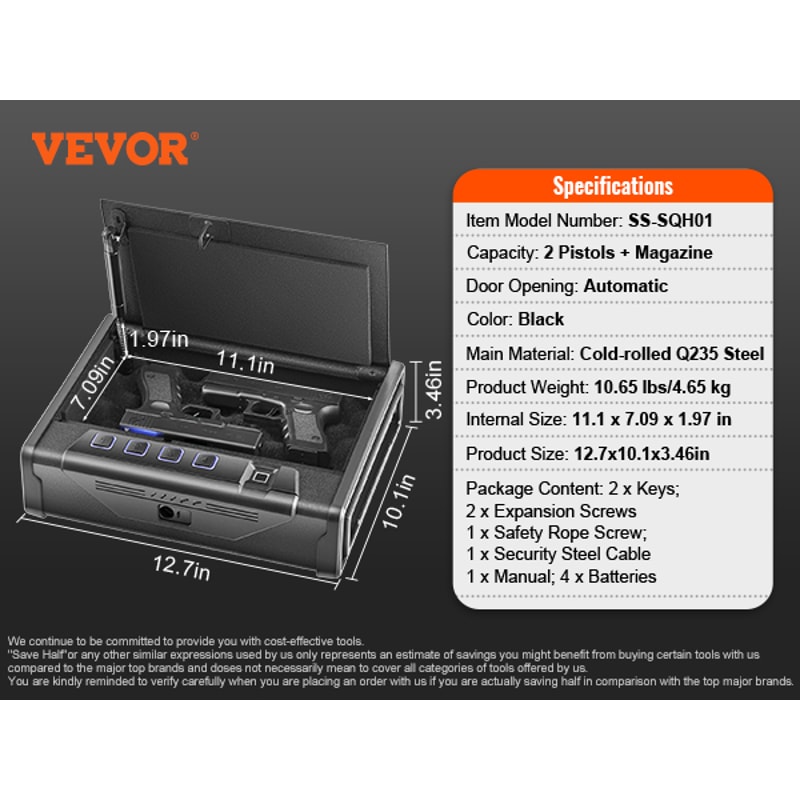 Steel Pistol Safe Firearm Case Gun Box Quick Access Advanced Biometric Technology Travel Gun Safe 5