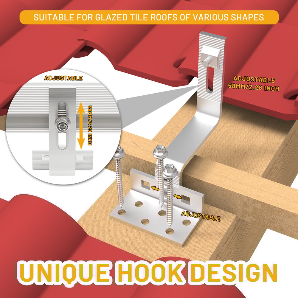 Roof Hook Mounting Sets Solar Panel Bracket More Lighten Brick Roof Mounting Rail For Glazed Tile R 4
