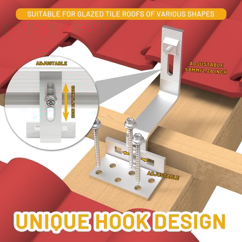 Roof Hook Mounting Sets Solar Panel Bracket More Lighten Brick Roof Mounting Rail For Glazed Tile R 4