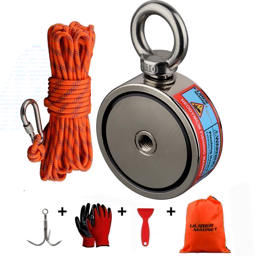 Double Sided Magnet Fishing Kit Neodymium Magnets Rope Claw Gloves Glue Shovel Bag Magnetic Recover 5