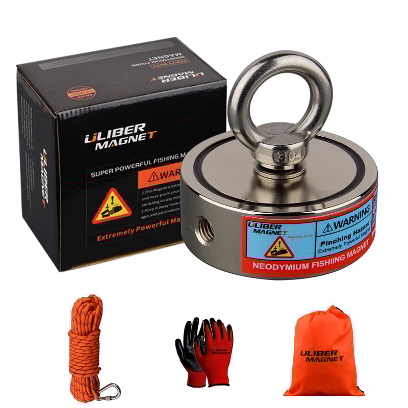 Double Sided Magnet Fishing Kit Neodymium Magnets Rope Claw Gloves Glue Shovel Bag Magnetic Recover 6