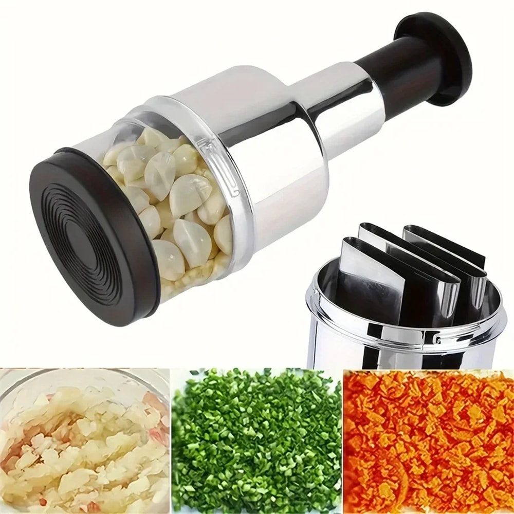 Stainless Steel Garlic Press Manual Vertical Hand Cutter Onion Nut Chopper With Storage Vegetable 5