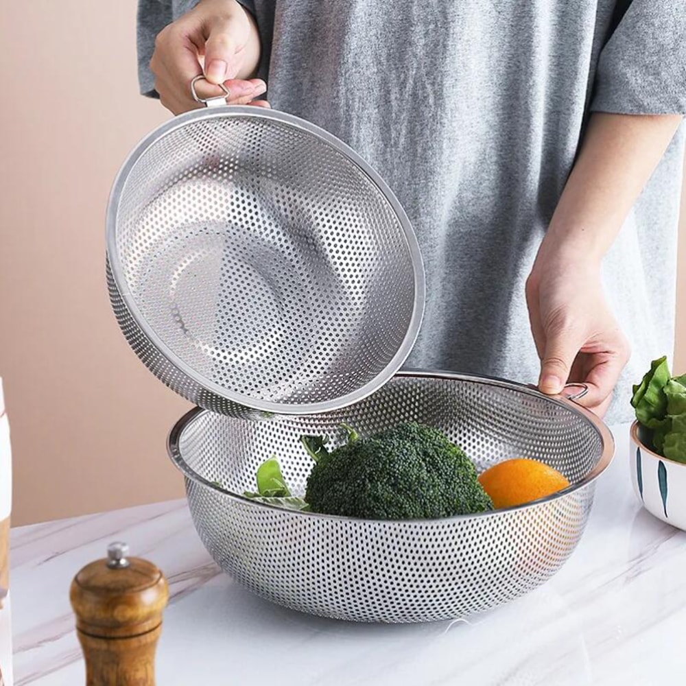 Stainless Steel Colander Drain Basket For Fruit Rice Vegetables Washing Strainer With Handle Kitche 1