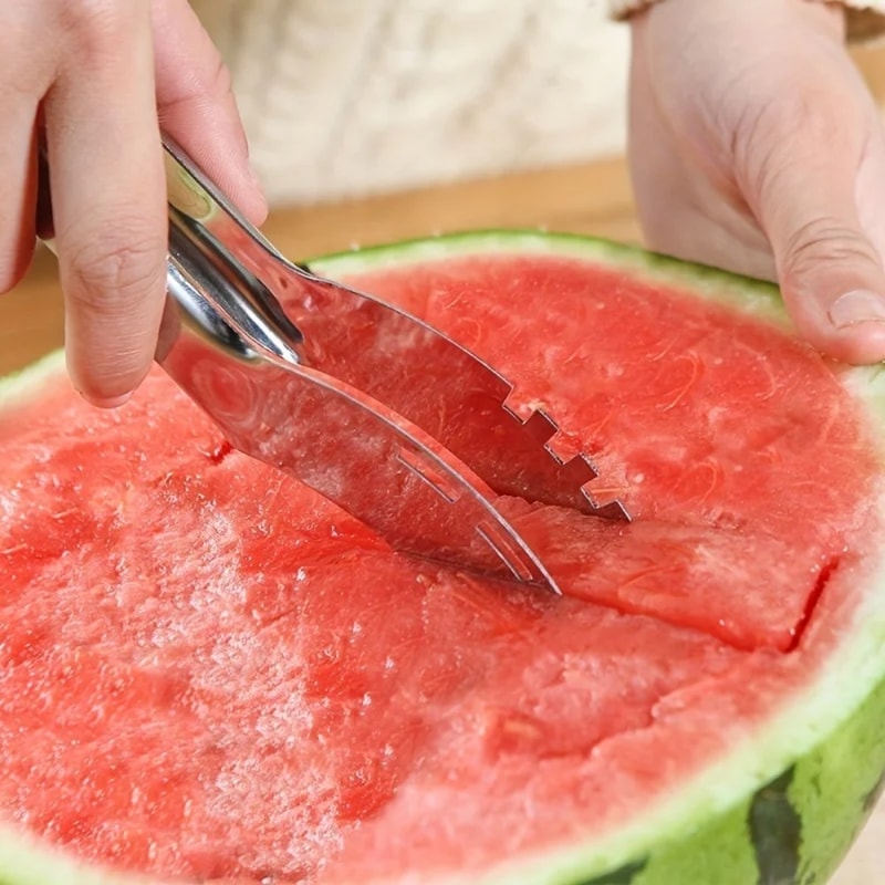 Stainless Steel Watermelon Slicer Nonslip Cutter Melon Cutter With Plastic Wrap Handle Safe Fruit C 0