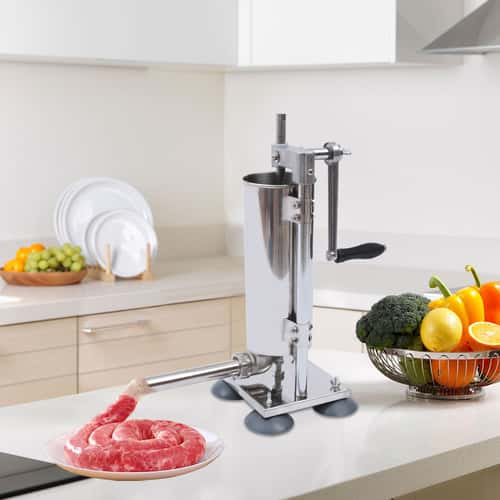 Stainless Steel Vertical Manual Sausage Stuffer, Meat Filling Tool with Steel Tubes