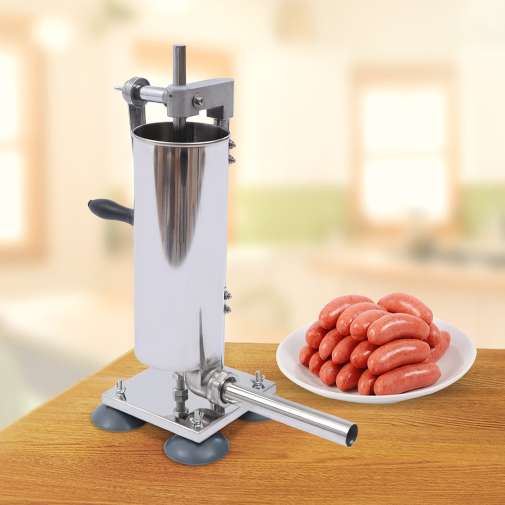 Stainless Steel Vertical Manual Sausage Stuffer Meat Filling Tool With Steel Tubes 2