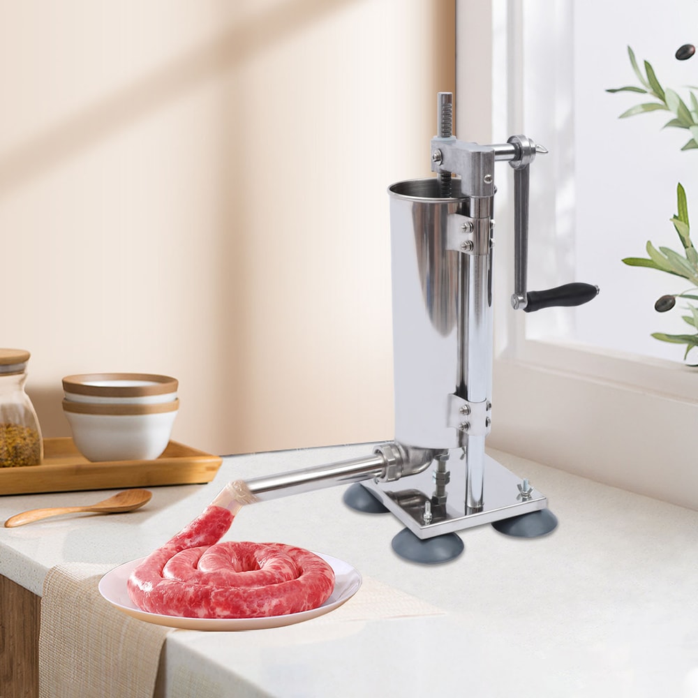Stainless Steel Vertical Manual Sausage Stuffer Meat Filling Tool With Steel Tubes 3
