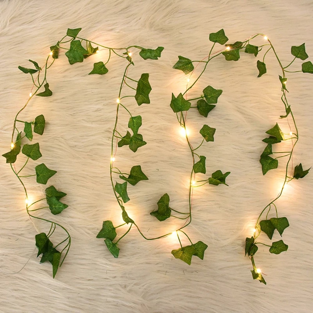 Green Leaf Ivy Vine LED String Lights Silk Leaves Fake Creeper Hanging Garland Artificial Plants De 2