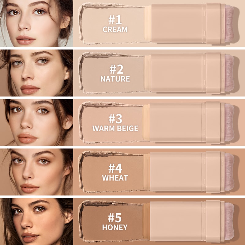 Multi Use Skin Tint Foundation Stick With Brush Matte Waterproof Long Lasting Oil Control 5