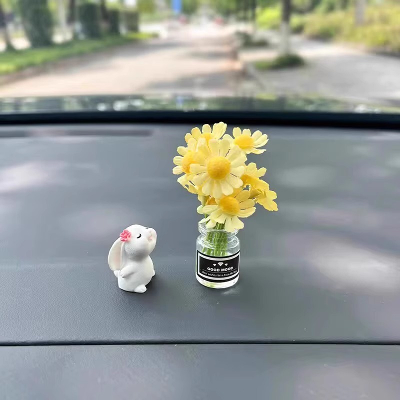 CarS Mounted Bunny Smelling Floral Fragrance Healing Ornament Mini Vase Pendant Center 1