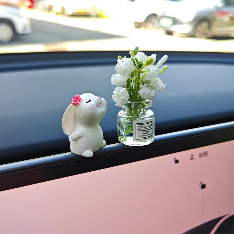 CarS Mounted Bunny Smelling Floral Fragrance Healing Ornament Mini Vase Pendant Center 4