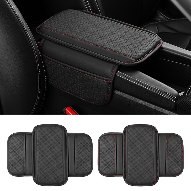 Leather Car Armrest Box Pad Protector Cover With Storage Pocket Center Console Arm Rest Elbow Rest 2