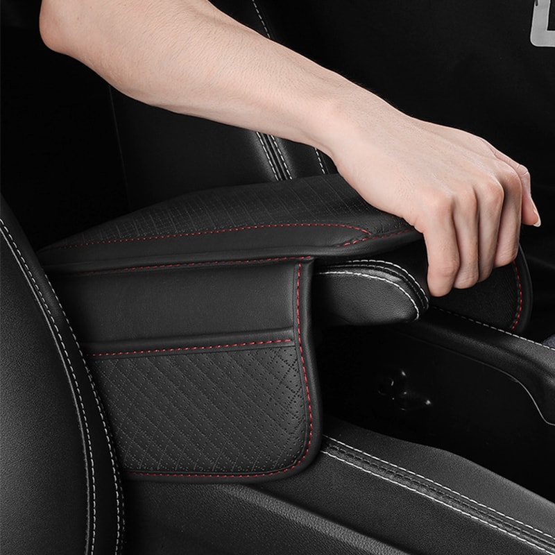 Leather Car Armrest Box Pad Protector Cover With Storage Pocket Center Console Arm Rest Elbow Rest 1
