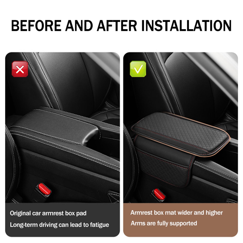 Leather Car Armrest Box Pad Protector Cover With Storage Pocket Center Console Arm Rest Elbow Rest 5