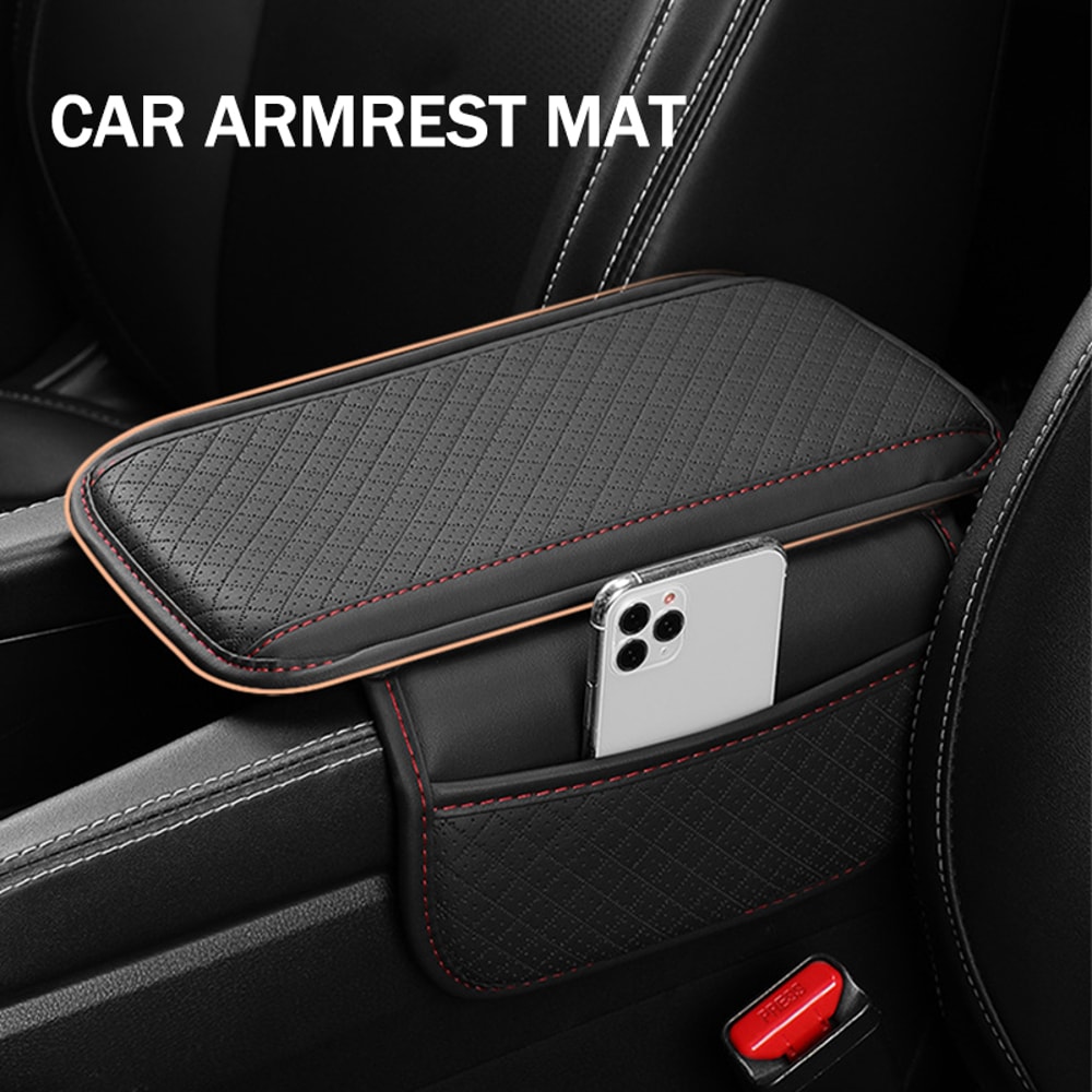 Leather Car Armrest Box Pad Protector Cover With Storage Pocket Center Console Arm Rest Elbow Rest 6