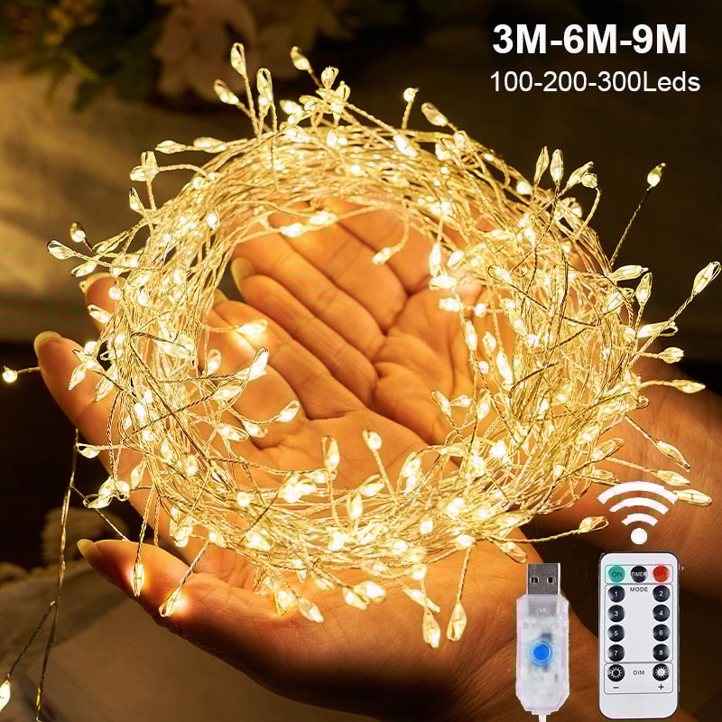 369M USB Power LED Firecracker String Lights Remote Control Garland Fairy Lights For Wedding Party 1