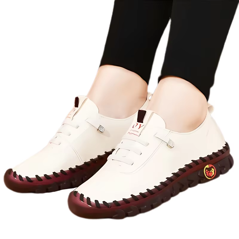 Leather Sneakers Women Shoes Lace Up Loafers Flat Spring Casual Comfortable Mom Shoes 10