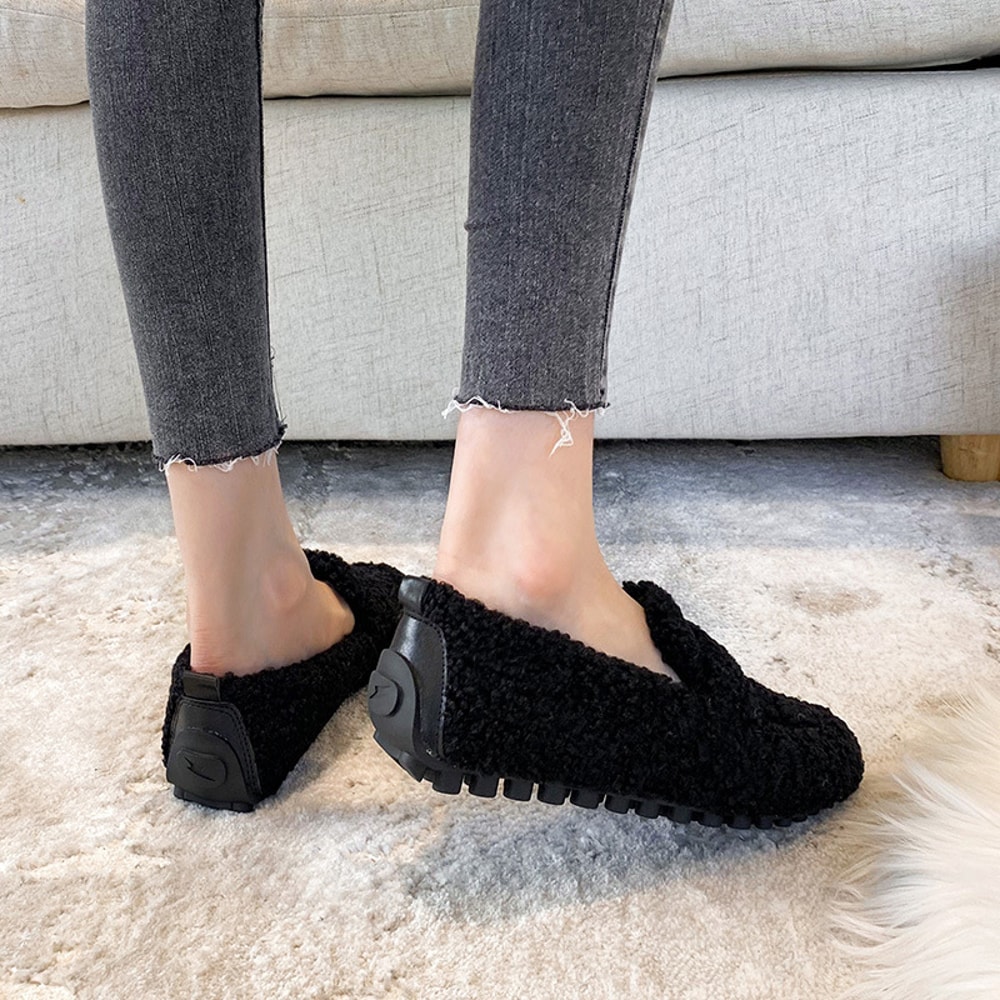 Furry Lambswool Mocasines Plus Size Women Shearling Flats Warm Cotton Shoes Slip On Sheep Fur Lined 4
