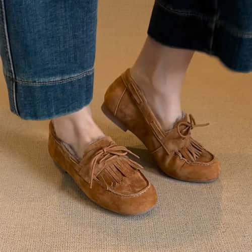 Suede Loafers Shoes, Winter Fashion Designer Boots, Cozy Casual Flats for Women, Trendy Warm Sneakers, Fur Lined Walking
