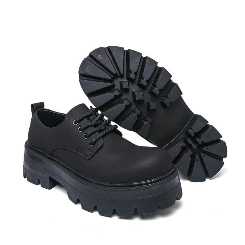 Korean Men Harajuku Style Leather Shoes Thick Platform Streetwear Casual Loafers Metal Wedding Shoe 2